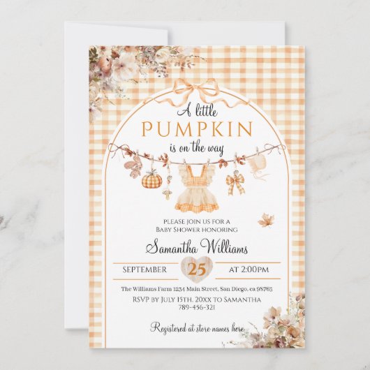 Een kleine pompoen meisje moderne Herfst Baby show Kaart (Voorkant)