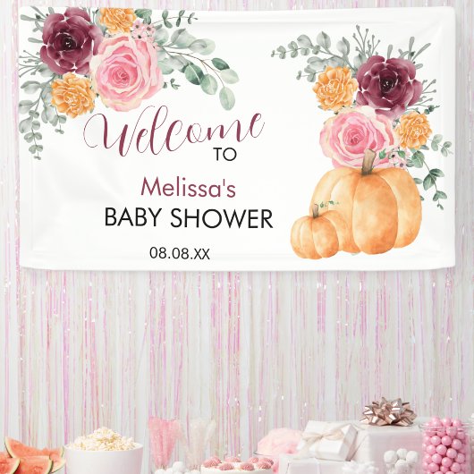 Een kleine pompoen op de weg herfst baby shower spandoek