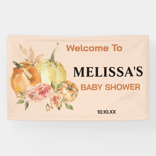 Een kleine pompoen op de weg herfst baby shower spandoek (Horizontaal)