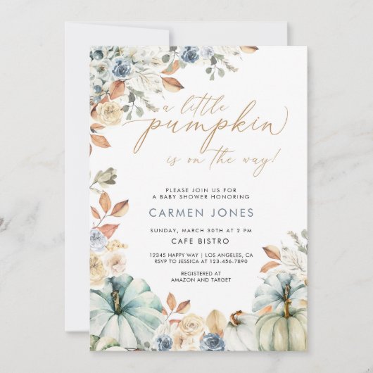 Een kleine pompoen op weg Baby shower uitnodiging (Voorkant)