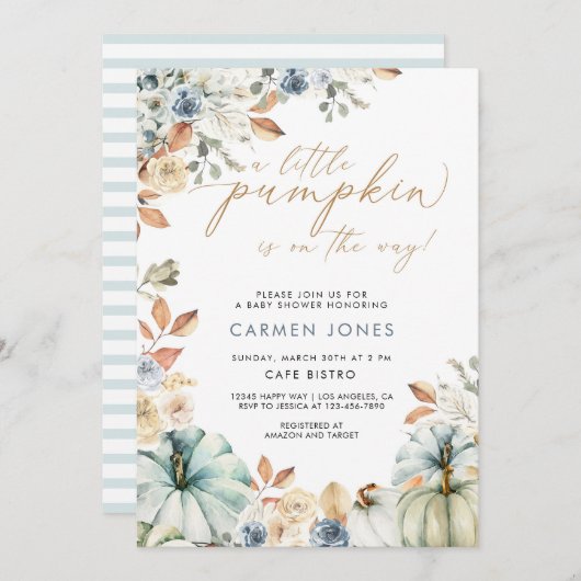 Een kleine pompoen op weg Baby shower uitnodiging (Voorkant / Achterkant)