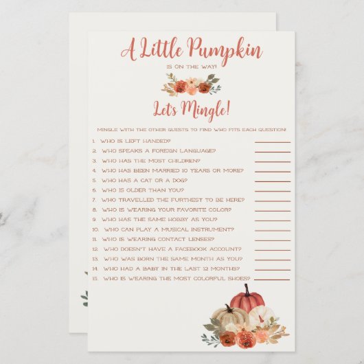 Een kleine pompoen op weg naar het Mingle Game (Voorkant / Achterkant)