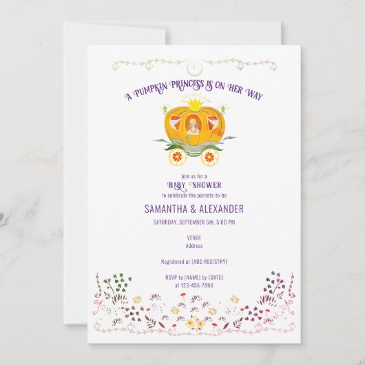 Een Kleine Pompoen Prinses Wilde Bloem Baby Shower Kaart (Voorkant)