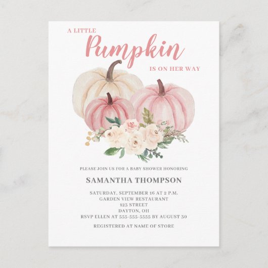 Een kleine pompoen roze Baby shower uitnodiging (Voorkant)