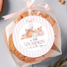 Een kleine pompoen roze strik baby shower sticker