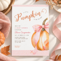 Een kleine pompoen roze strik gingham baby shower