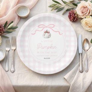 Een Kleine Pompoen Roze Strik Herfst Baby Shower Papieren Bordje