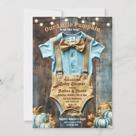 Een kleine pompoen Rustic Baby shower uitnodiging (Voorkant)