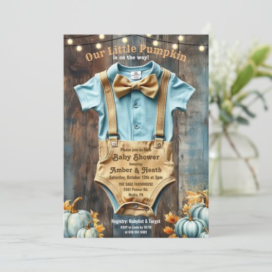 Een kleine pompoen Rustic Baby shower uitnodiging (Staand voorkant)