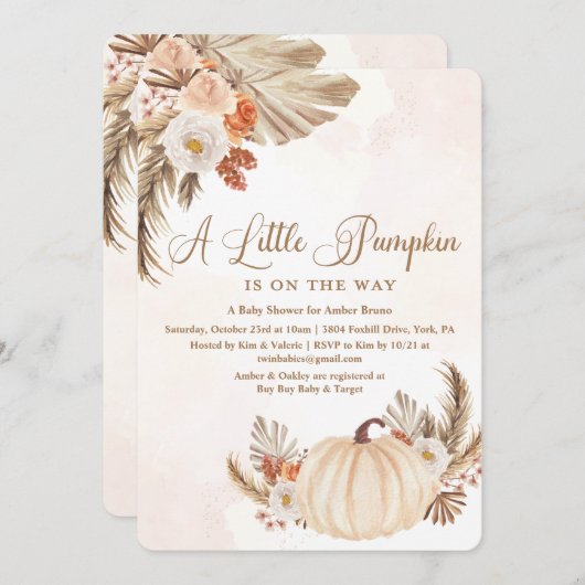 Een kleine pompoen Rustic Baby shower uitnodiging (Voorkant / Achterkant)