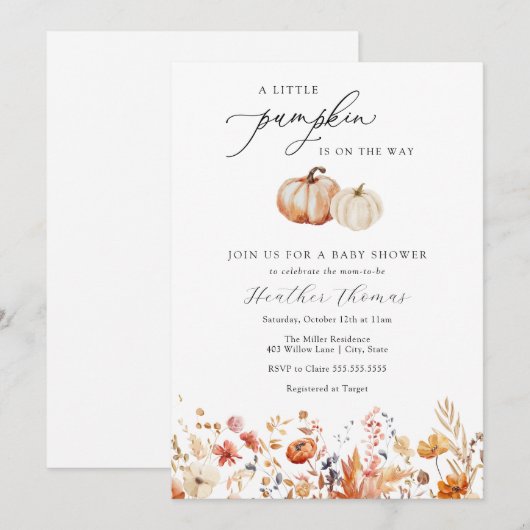 Een kleine pompoen Rustic Baby shower uitnodiging (Voorkant / Achterkant)