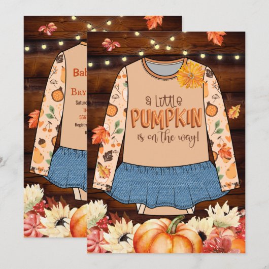 Een kleine pompoen Rustic Baby shower uitnodiging (Voorkant / Achterkant)