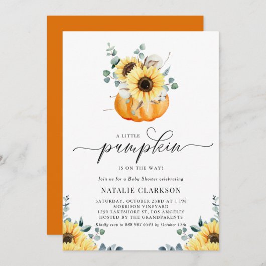 Een kleine pompoen Rustic Sunflower Herfst Baby sh Kaart (Voorkant / Achterkant)