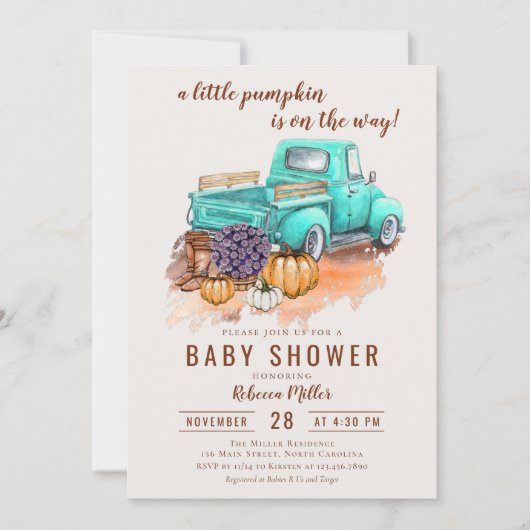 Een kleine pompoen rustieke Herfst Boerderij truck Kaart (Voorkant)
