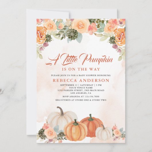 Een kleine pompoen Rustisch Sinaasappel Floral Bab Kaart (Voorkant)