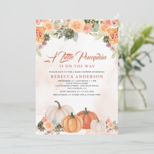 Een kleine pompoen Rustisch Sinaasappel Floral Bab Kaart (Staand voorkant)