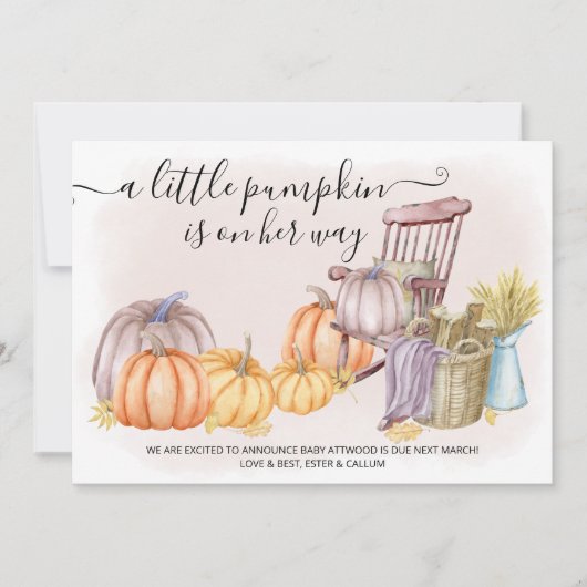 Een kleine pompoen Rustische Herfst Zwangerschap Aankondiging (Voorkant)