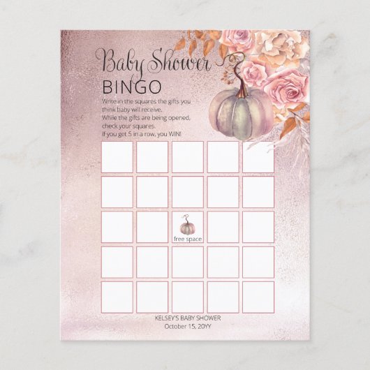 Een kleine pompoen stoot roze Baby Bingo Kaart op (Voorkant)