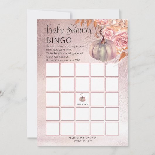 Een kleine pompoen stoot roze Baby Bingo Kaart op (Voorkant)