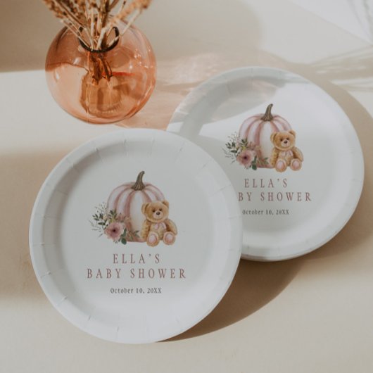 Een kleine pompoen teddybeer papieren bordje