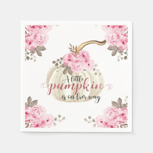 Een kleine pompoen Waterverf roze bloemige glitter Servet (Voorkant)