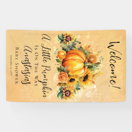 Een kleine pompoen | Zonnebloemen Herfst Baby show Spandoek (Horizontaal)