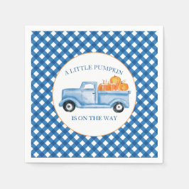 Een kleine pompoenblauwe herfst baby shower servet