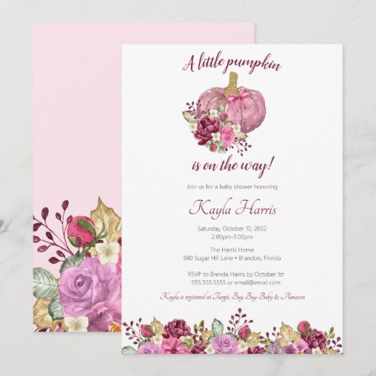 Een kleine pompoenbrij en een herfst baby shower kaart (Voorkant / Achterkant)