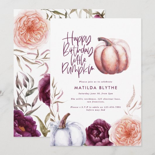 Een kleine pompoenflorale herfst paarse perzikverj (Voorkant / Achterkant)