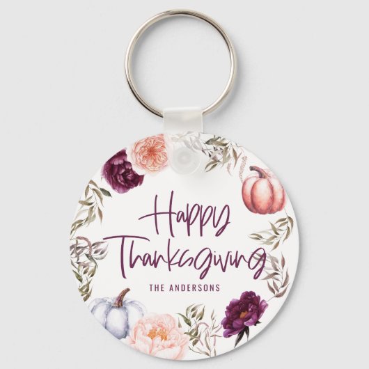 Een kleine pompoenflorale herfst Thanksgiving Sleutelhanger (Voorkant)