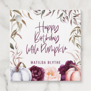 Een kleine pompoenflorale herfst verjaardagsfeest bedankjes labels