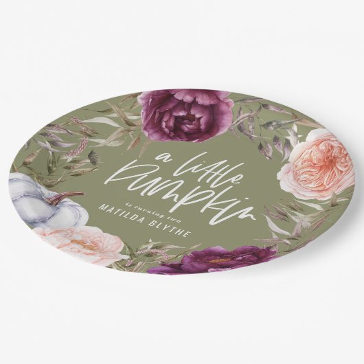 Een kleine pompoenflorale herfst verjaardagsfeest papieren bordje (Gekanteld)