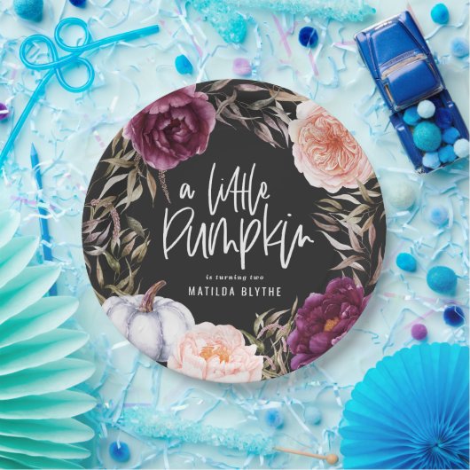 Een kleine pompoenflorale herfst verjaardagsfeest papieren bordje (Feest)