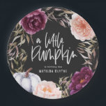 Een kleine pompoenflorale herfst verjaardagsfeest papieren bordje<br><div class="desc">Floral en pompoen herfst verjaardagsfeest decor papier borden in paars,  groen en perziken. Met prachtige waterverf florale,  foliage- en pompoenvormgeving. Ideaal voor herfst/najaar. Ideaal voor herfst verjaardagen.</div>