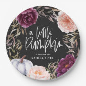 Een kleine pompoenflorale herfst verjaardagsfeest papieren bordje (Voorkant)