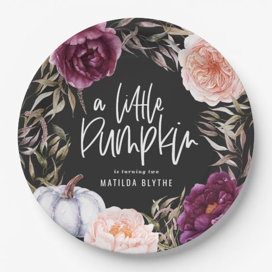 Een kleine pompoenflorale herfst verjaardagsfeest papieren bordje (Voorkant)