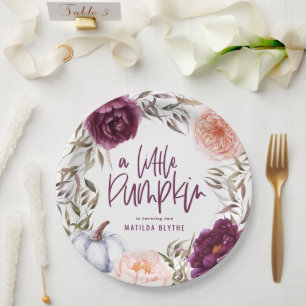 Een kleine pompoenflorale herfst verjaardagsfeest papieren bordje