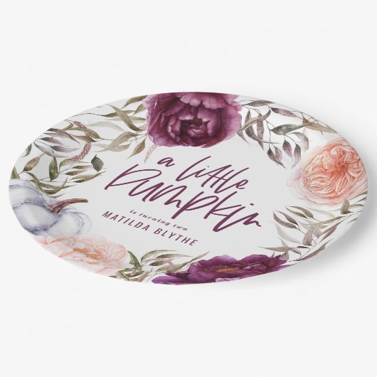 Een kleine pompoenflorale herfst verjaardagsfeest papieren bordje (Gekanteld)