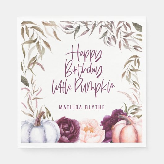 Een kleine pompoenflorale herfst verjaardagsfeest servet (Voorkant)