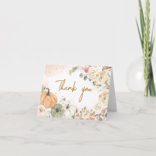 Een kleine pompoenHerfst Baby shower Bedankkaart (Voorkant)