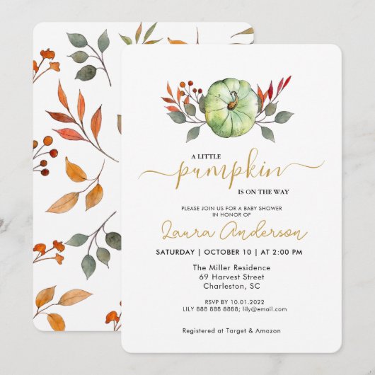 Een kleine pompoenHerfst Baby shower Kaart (Voorkant / Achterkant)