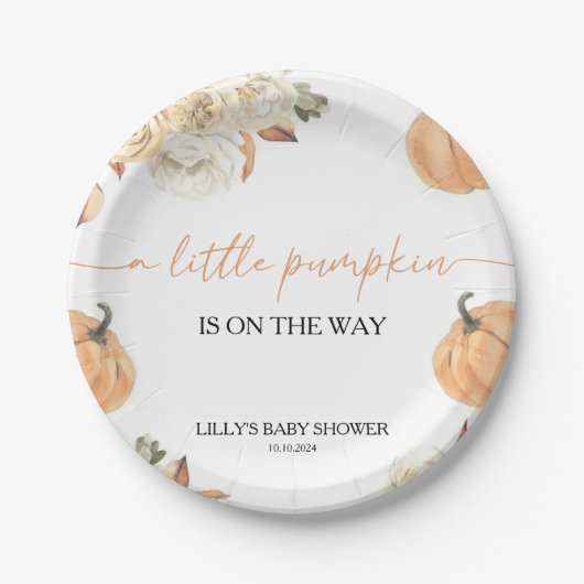 Een kleine pompoenHerfst Baby shower Papieren Bordje (Voorkant)