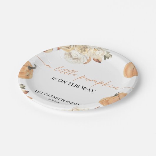 Een kleine pompoenHerfst Baby shower Papieren Bordje (Gekanteld)