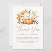 Een kleine pompoenHerfst Floral Baby shower Bedankkaart (Voorkant)
