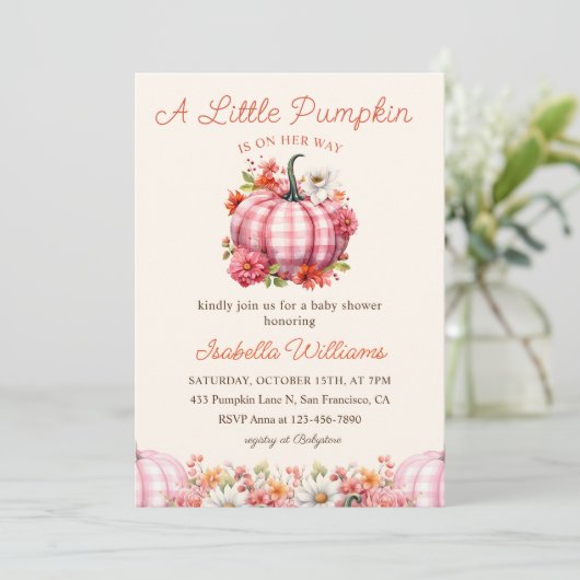 Een kleine pompoenHerfst Floral Baby shower Kaart (Staand voorkant)