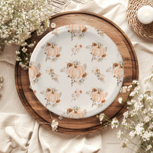 Een kleine pompoenHerfst Floral Baby shower Papieren Bordje