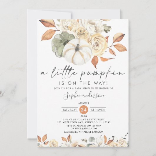 Een kleine pompoenherfst Floral Herfst Baby shower Kaart (Voorkant)