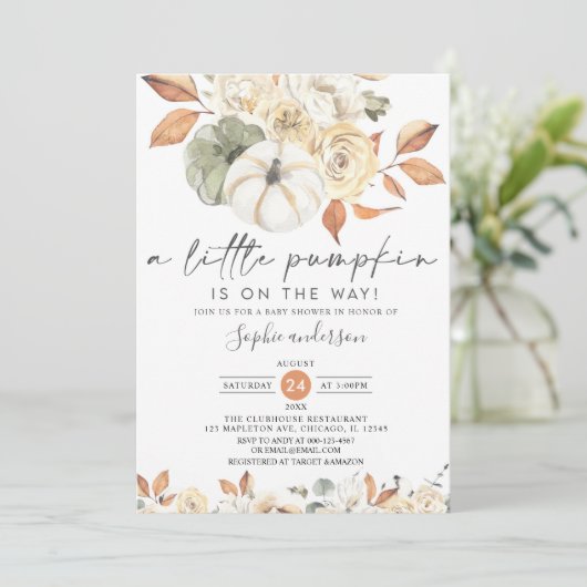 Een kleine pompoenherfst Floral Herfst Baby shower Kaart (Staand voorkant)