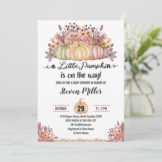 Een kleine pompoenherfst herfst Baby shower Kaart (Staand voorkant)
