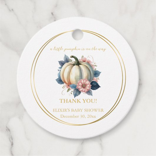 Een kleine pompoenherfst Herfst Floral Baby shower Bedankjes Labels (Voorkant)